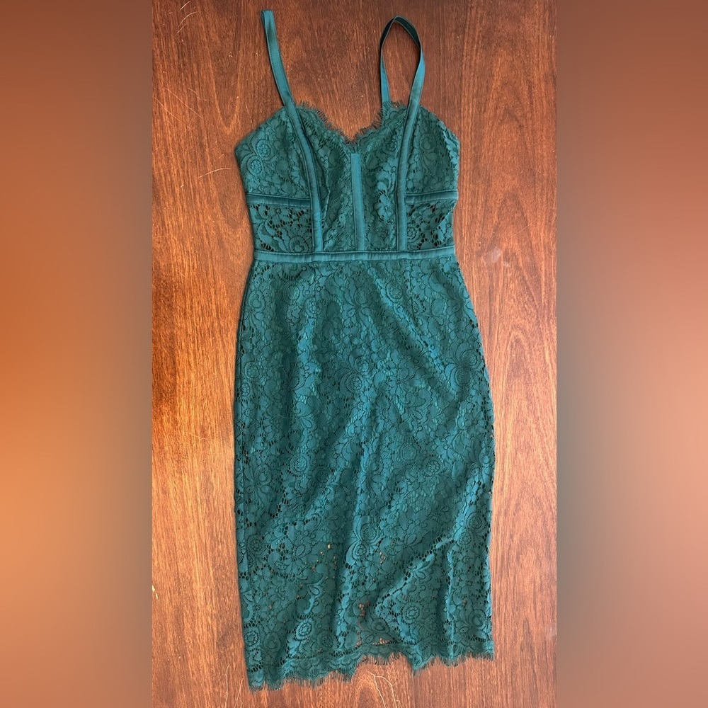 Express Teal Lace Midi Slip Dress